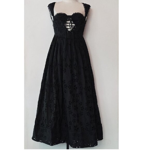 NEW FOR LOVE AND LEMONS NICOLA BLACK EYELET MIDI DRESS SIZE XS - Picture 5 of 13